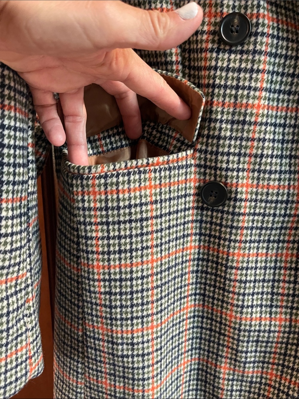 Plaid Double-Breasted trench coat M - Picture 4 of 7
